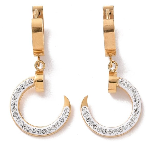 NWOT Golden Crystal Crescent Moon Sparkly Huggie Dangle Hoop Earrings M&M 2/$20 - Picture 1 of 2